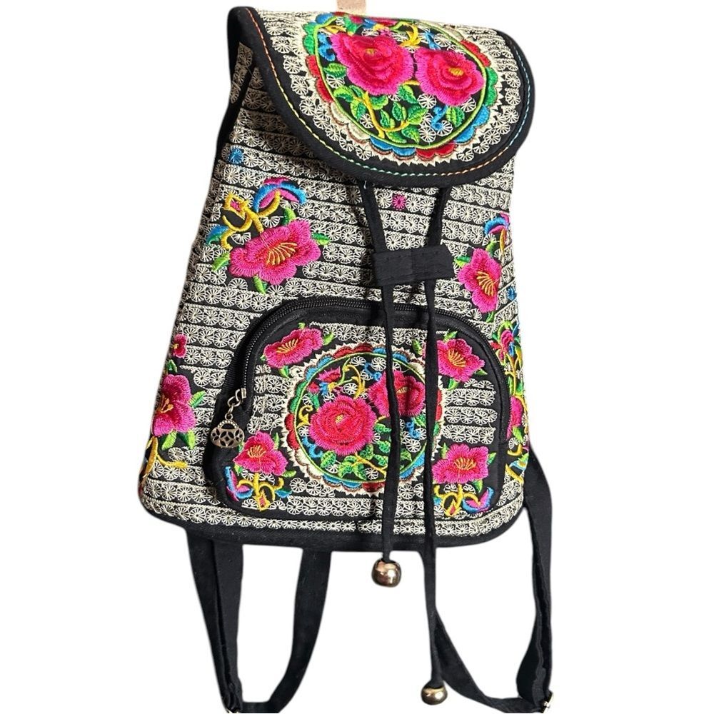 Boho Floral Embroidered Backpack